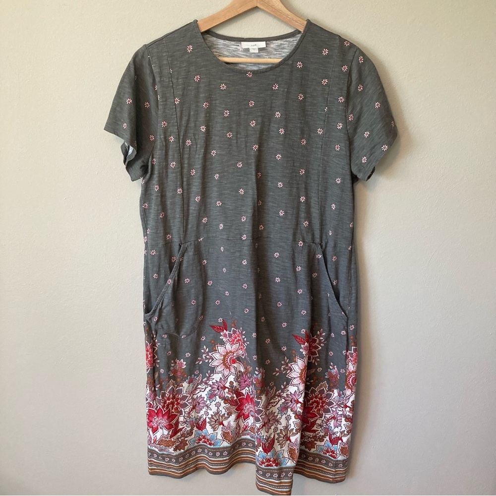 J. Jill Casual Grey Floral Dress Large